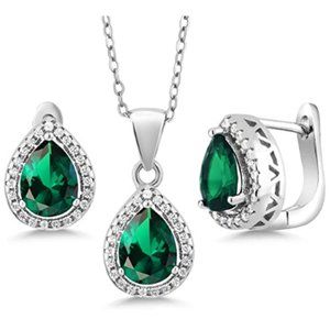 6.50 cttw Emerald Pendant Earrings Set